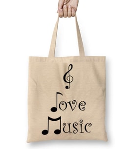 I Love Music Muziği Seviyorum Müzik Bez Çanta Uzun Saplı