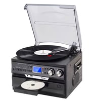 Ultratekno Hepsi Bir Arada Elektrikli Vintage Plak Çalar CD Çalar Kaset USB Bluetooth Tf Aux Özellikli Kumandalı Pikap (Siyah)