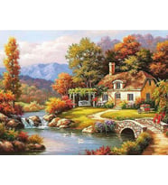 Köprü Başındaki Ev Sayılarla Boyama Seti 40x50 cm (Tuvale Gerili)