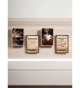 Dekoratif Tablo 4 Parça Mdf , Cafe Tabloları , Kahve Köşesi Tabloları , Duvar Tabloları , Çerçeve Görünümlü Dekoratif Hediyelik (14x20 Cm)