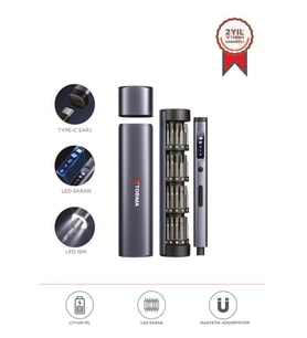 Torima TTS-03 60 Parça Şarjlı Hassas Tornavida Seti – Led Işıklı, Mıknatıslı Alüminyum Kasa, Type-c