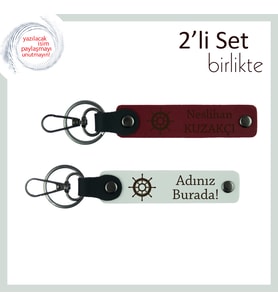 Deniz Esintili Hediyelik, Gemi Dümeni Temalı Kişisel Anahtarlık Seti, Bordo-Beyaz