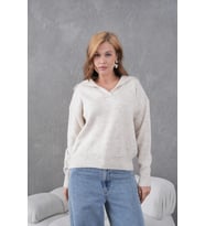 kadın taş polo yaka oversize yarım pat yumuşak dokulu triko kazak 8585sw