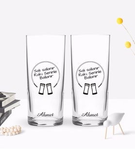 BK Gift Kişiye Özel Renkli Baskılı Rakı Seninle Ballanır Tasarımlı İkili Rakı Bardağı Seti-1 (Beyaz)