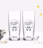 BK Gift Kişiye Özel Renkli Baskılı Rakı Seninle Ballanır Tasarımlı İkili Rakı Bardağı Seti-1 (Beyaz)