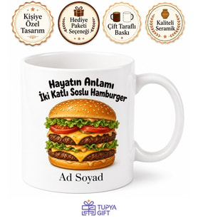Hamburger Temalı Fast Food Sever Baskılı Kupa Bardak Hediye