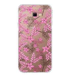 Samsung Galaxy J4 Plus  Kamera Korumalı Kapak Floral Pembe Tasarımlı  Şeffaf  Kılıf