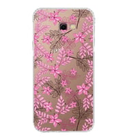 Samsung Galaxy J4 Plus  Kamera Korumalı Kapak Floral Pembe Tasarımlı  Şeffaf  Kılıf