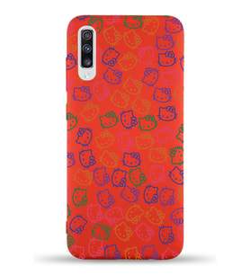 Samsung Galaxy A70 Uyumlu Lansman Kılıf Hello Kitty Tasarımlı İçi Kadife Kapak-Kırmızı (Şeffaf)
