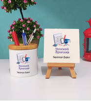 Matematik Öğretmeni Tasarımlı Kişiye Özel Matematik Öğretmeni Kalemlik ve Dekoratif Taş Baskı Hediye Seti