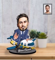 Kişiye Özel Pilot Karikatürlü İki Katmanlı Ahşap Biblo Bay-3