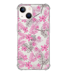 Apple iPhone 13 Mini Uyumlu Köşe Korumalı Antişok  Kapak Floral Pembe Tasarımlı Şeffaf  Kılıf