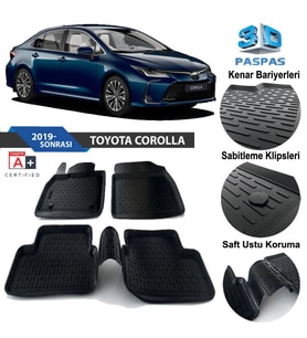 Toyota Corolla Havuzlu 3D Paspas Niken Siyah 2019 Sonrası