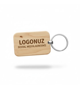Kişiye Özel Mini Dikgörtgen Ahşap Anahtarlık – Logo ve Sosyal Medya İsmi Yazılı Lazer Gravür Anahtarlık – Promosyon & Özel Tasarım