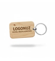 Kişiye Özel Mini Dikgörtgen Ahşap Anahtarlık – Logo ve Sosyal Medya İsmi Yazılı Lazer Gravür Anahtarlık – Promosyon & Özel Tasarım
