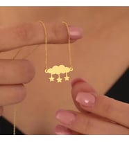Kişiye Özel 925 Ayar Gümüş Şık Bulut Yıldız Figürlü Kolye (Gold)