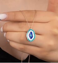 Saklı Takı 925 Ayar Gümüş Mineli Damla Göz Nazar Kolye