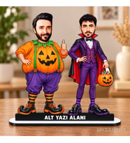 Fotoğraftan Kişiye Özel Halloween Balkabağı Vampir Karikatürlü 18 cm MDF Masaüstü Biblo - Masaüstü Hediye