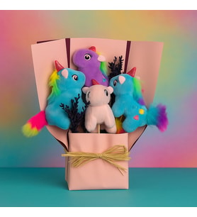 Renkli Peluş Unicorn Buketi