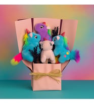 Renkli Peluş Unicorn Buketi