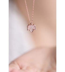 Çınar Yaprağı Minimal 14 K Rose Altın Kaplama Kadın Kolye