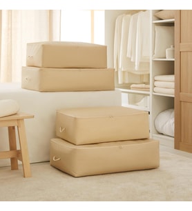 Ocean Home Textile 4'lü Bej Balıksırtı Baza Altı Hurç Set 2 Adet 62 x 46 x 22 / 2 Adet 74 x 46 x 22 cm