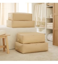 Ocean Home Textile 4'lü Bej Balıksırtı Baza Altı Hurç Set 2 Adet 62 x 46 x 22 / 2 Adet 74 x 46 x 22 cm