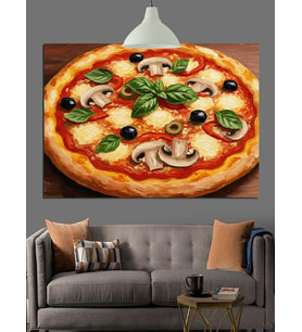 Büyük Mantarlı Peynirli Pizza Dekoratif Kanvas - Mdf Ahşap Tablo