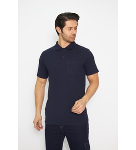 T-shirt Polo Yaka Kısakol %100 Pamuk Cepli Lacivert