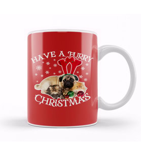 Have A Furry Christmas Dog And Cats Kupa Bardak Porselen