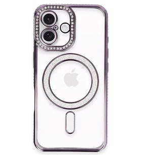 Newface Apple iPhone 16 Plus Kılıf Joke Simli Magneticsafe Kılıf - Derin Mor