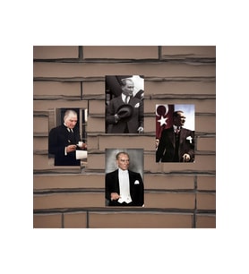 4'lü Atatürk Ahşap Poster Seti 10x15