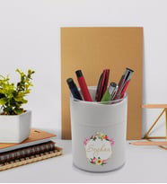 BK Gift Kişiye Özel Çiçek Tasarımlı Beyaz Akrilik Kalemlik - Model 9