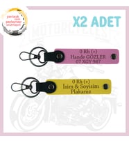 Sarı-Pembe, Motosiklet Severlere, İsim Plaka ve 0 Rh (+) Kan Grubu Yazılı Acil Durum 2'li Anahtarlık