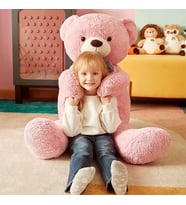 Sevimli Papyonlu Büyük Peluş Ayıcık, 130 cm- % 100 Yerli (Pembe)