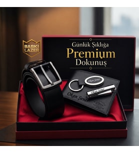 İsme Özel Hakiki Deri Cüzdan Kemer Clipper Çakmak Anahtarlık Lüks Hediye Seti - Sevgiliye Eşe Babaya Arkadaşa Hediye