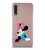 Samsung Galaxy A50S Soft Premier Kapak Minnie Mouse-E Tasarımlı Silikon Kılıf - Pudra (Şeffaf)
