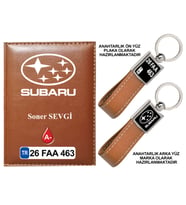Plakanıza Özel Subaru Logolu Taba Ruhsat Kabı ve Anahtarlık