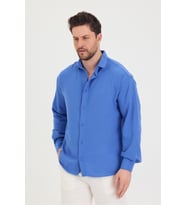 Erkek Slim Fit Dar Kalıp Uzun Kol Pamuklu Keten Efekt Gömlek