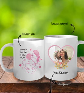 Kişiye Özel Mesajlı ve Fotoğraflı Kucak Dolusu Sevgi Anne Temalı Kupa Bardak