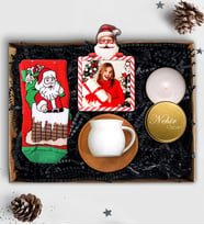 Yılbaşı Hediyesi Kahve Fincan  & Fotoğraflı Çerçeve & İsimli Metal Mum & Yılbaşına Özel Çorap