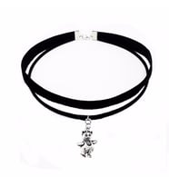 Siyah Renk Kadife -Süet İkili Ayıcık Choker Kolye
