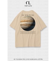 Nevermind Unisex Kadın Erkek Jupiter Baskılı Özel Tasarım Oversize T-shirt (Bej)