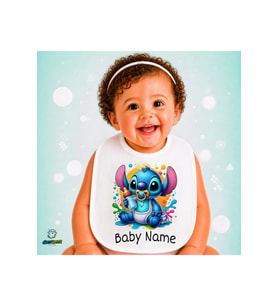 Kişiye Özel Stitch Keten Bebek Mama Önlüğü – Yumuşak, Emici, Yıkanabilir, Özel Tasarım P108