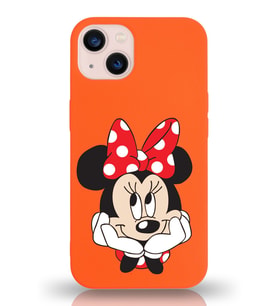 Apple iPhone 13 Uyumlu Lansman Kılıf Minnie Mouse Tasarımlı Altı Kapalı İçi Kadife Kaplı  Kapak (Şeffaf)