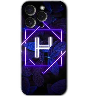 İphone 15 Pro Kılıf HD Desen Baskılı Kılıf - Dark Neon Yaprak H Harfi