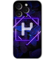 İphone 15 Pro Kılıf HD Desen Baskılı Kılıf - Dark Neon Yaprak H Harfi