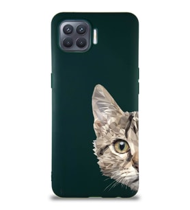 Oppo Reno 4 Lite Soft Premier Kapak Catface Tasarımlı Silikon Kılıf - Yeşil (Şeffaf)
