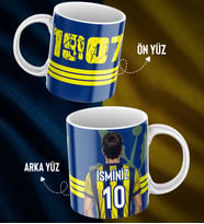 Kişiye Özel İsim Ve Numara Baskılı Sarı Lacivert Tasarımlı Kupa Bardak - Hediyelik