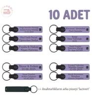 Muhtelif Seminerler İçin, 10'lu Set, Kişiselleştirilebilir Deri Anahtarlık, Mor Menekşe & Laci (Lila - Mor)
